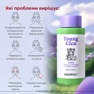 Заспокійлива тонік-есенція для обличчя з PDRN та центелою MEDIPEEL Young Cica PDRN Trouble Soothing Essence Toner, 200ml