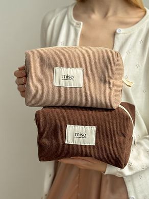 Косметичка середня квадрат вельвет темно-коричнева